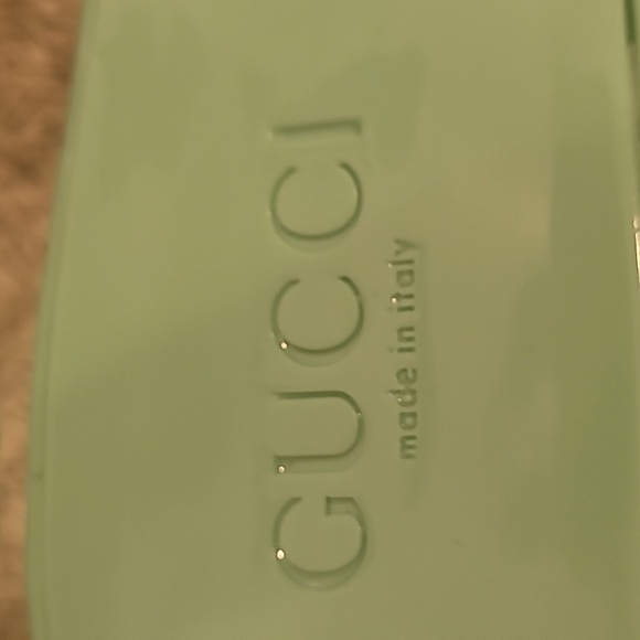 Gucci Rubber Slide Sandal Green Logo open toe 2” block heel Jelly mules 38 US 8 - Picture 5 of 11
